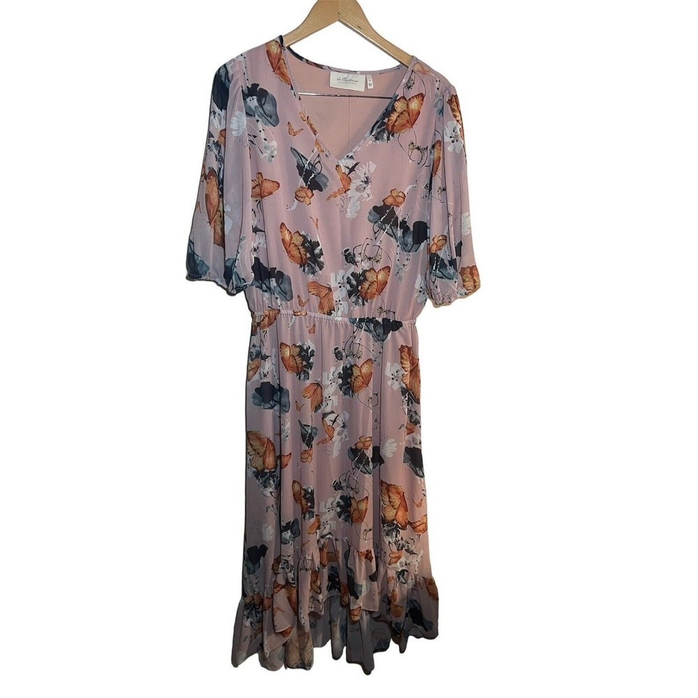 La Bellum by Hillary Scott Pink Floral Hi Lo Chiffon Butterfly Dress Size M
